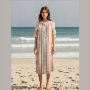 The Good Jane Striped Midi Shirt Dress Multicolor Size S White NWT